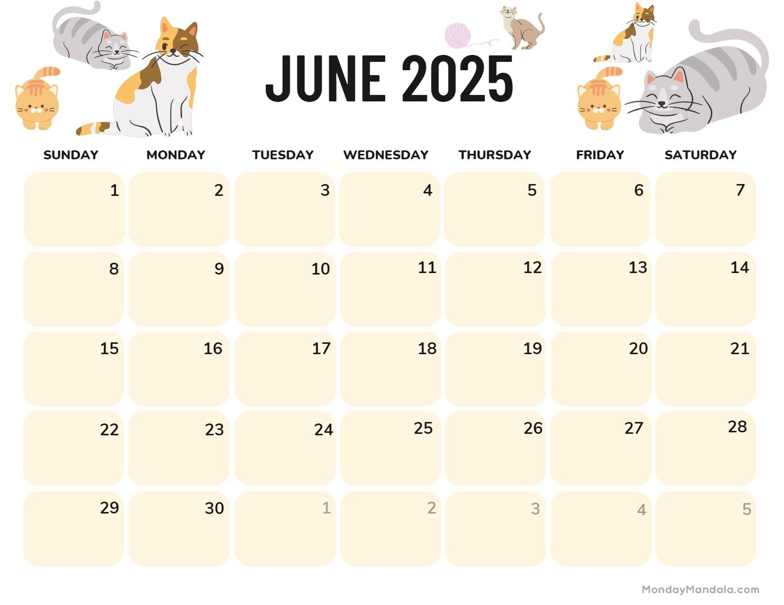 Printable Cat Calendar 2025 Luna Anisa