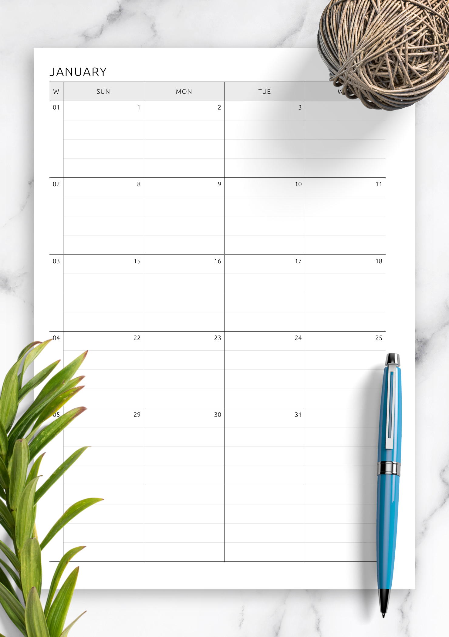 Printable Lined Calendar 2026