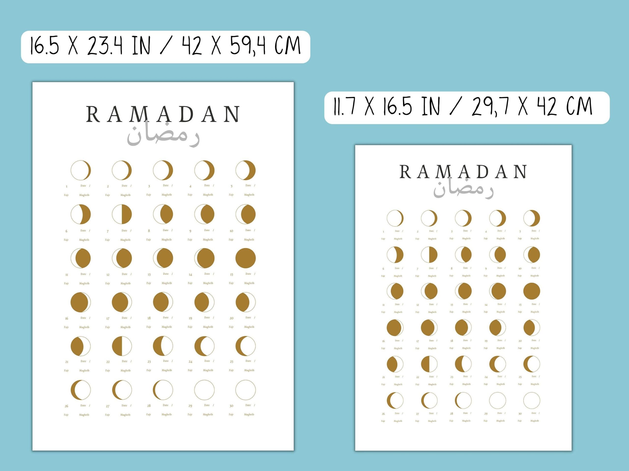 Printable Ramadan 2025 Calendar Islamic Wall Poster A2 A3 JPG PNG PDF