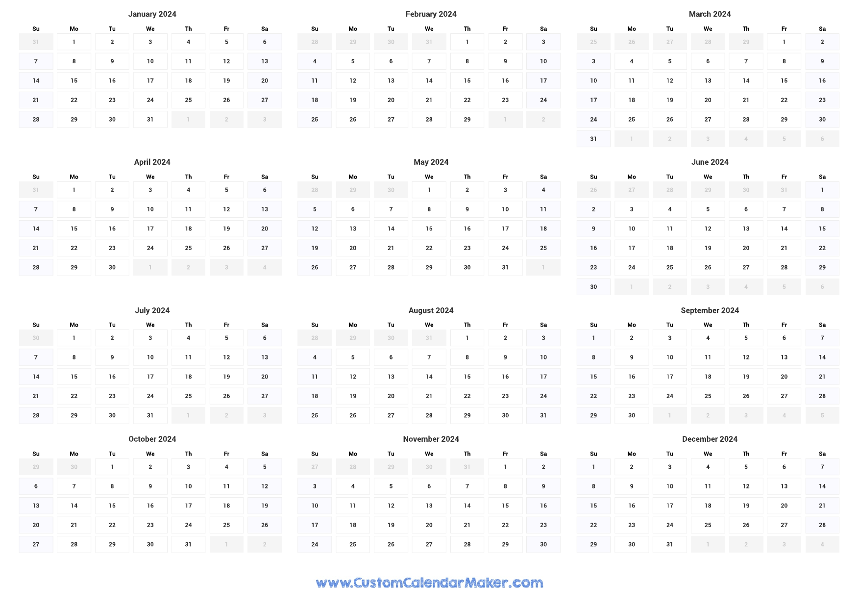 2026 Calendar Landscape Printable