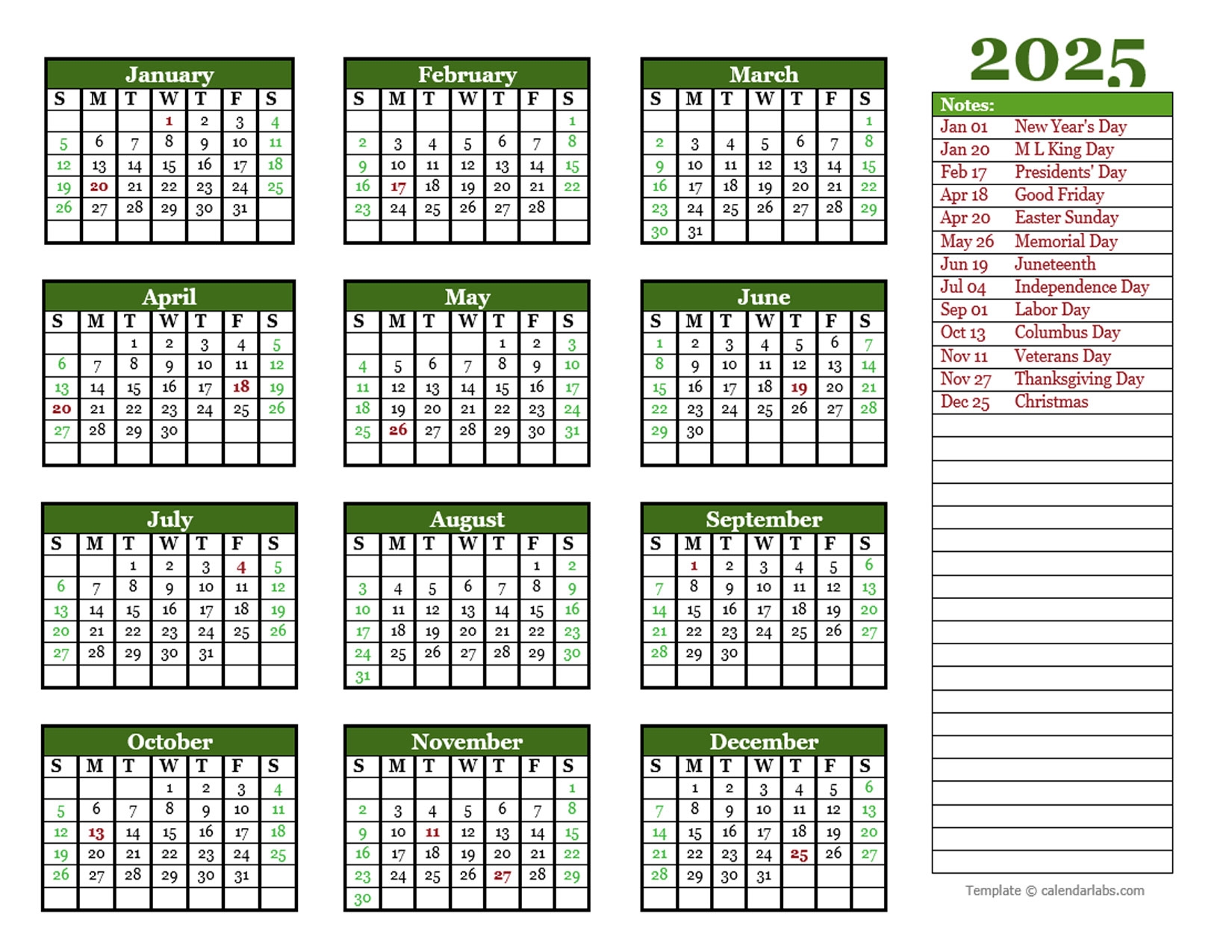 Printable Yearly Calendar 2025 Landscape Audrey M Ryan