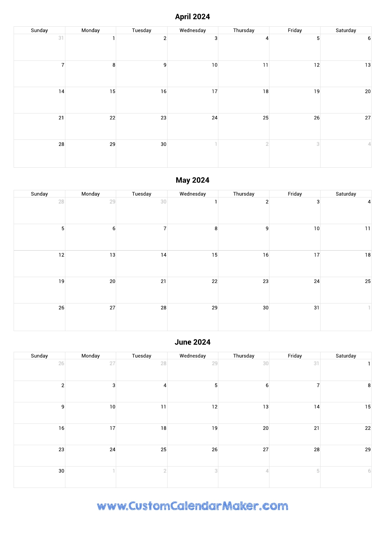 Quarterly Calendar 2024 Q1 Q2 Q3 Q4 Printable Templates