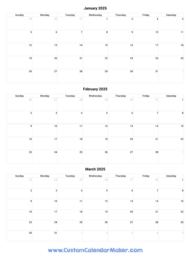 Quarterly Calendar 2025 Q1 Q2 Q3 Q4 Printable Templates