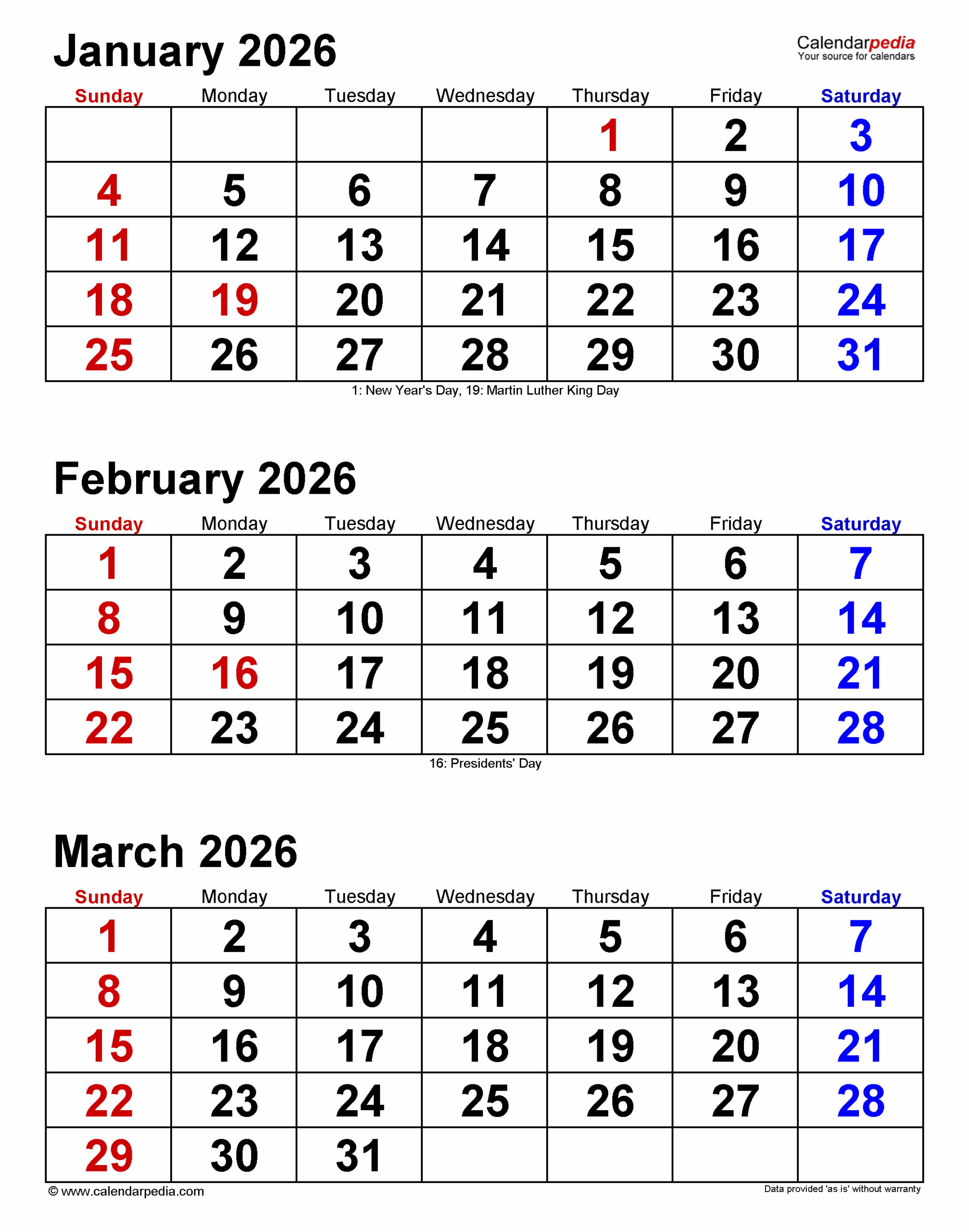 Quarterly Calendars 2026 Free Printable Word Templates