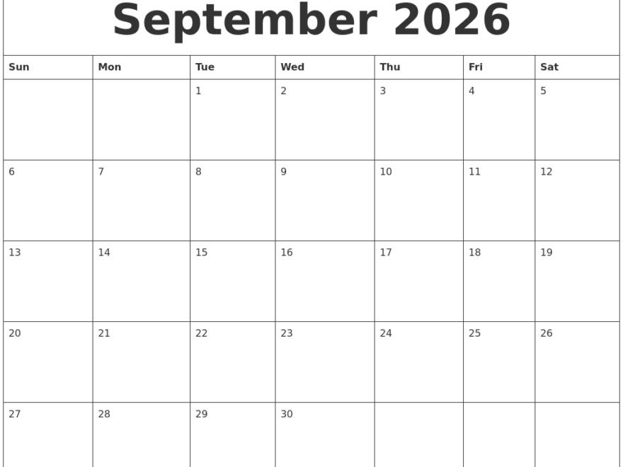 September 2026 Cute Printable Calendar
