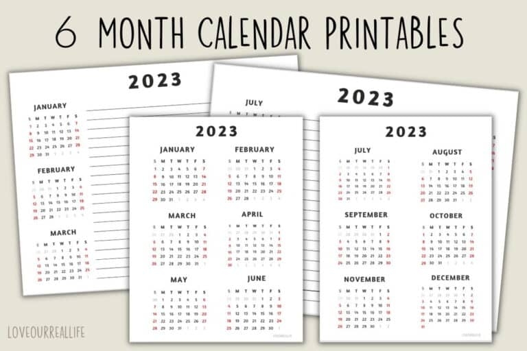 Six Months Calendar Printable FREE Template Love Our Real Life