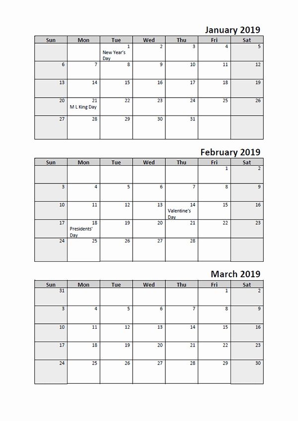 Printable Three Month Calendar 2026