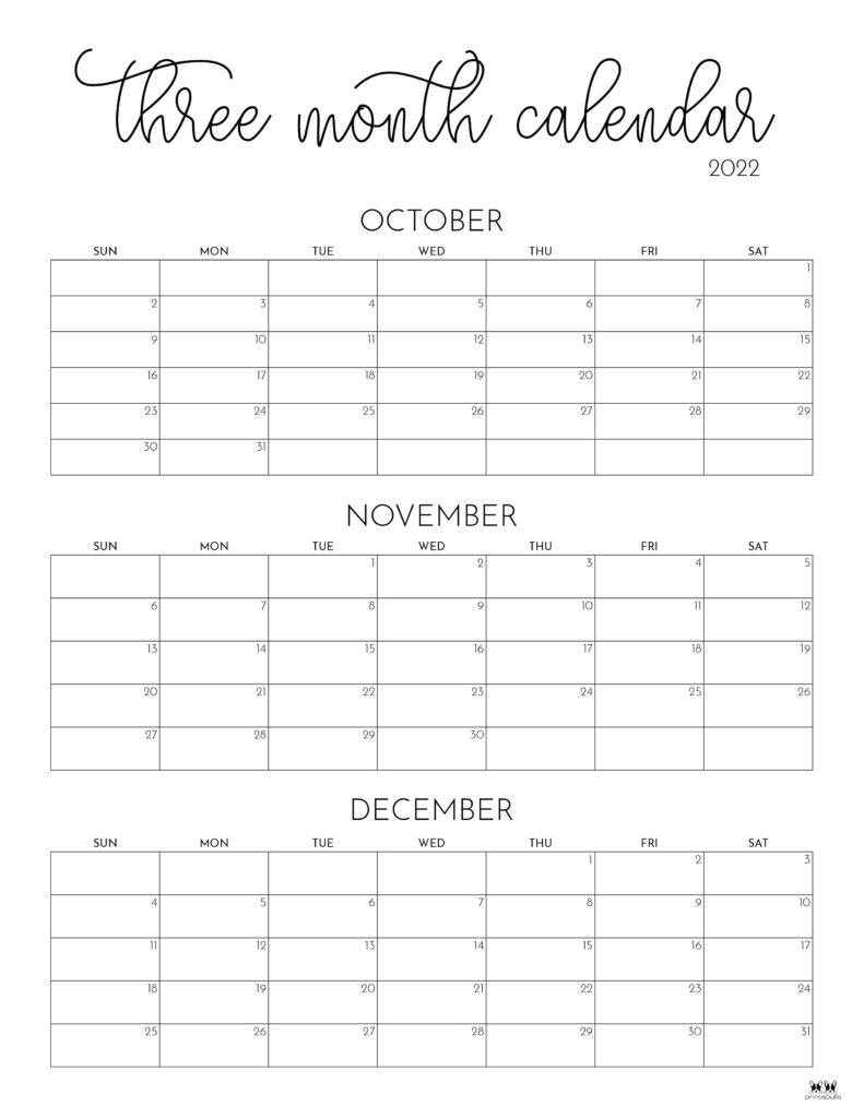 Three Month Calendar One Page Kacie Maribel
