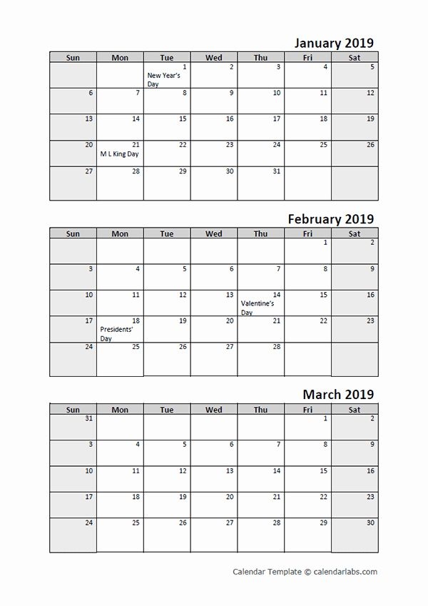 Three Month Printable Calendar