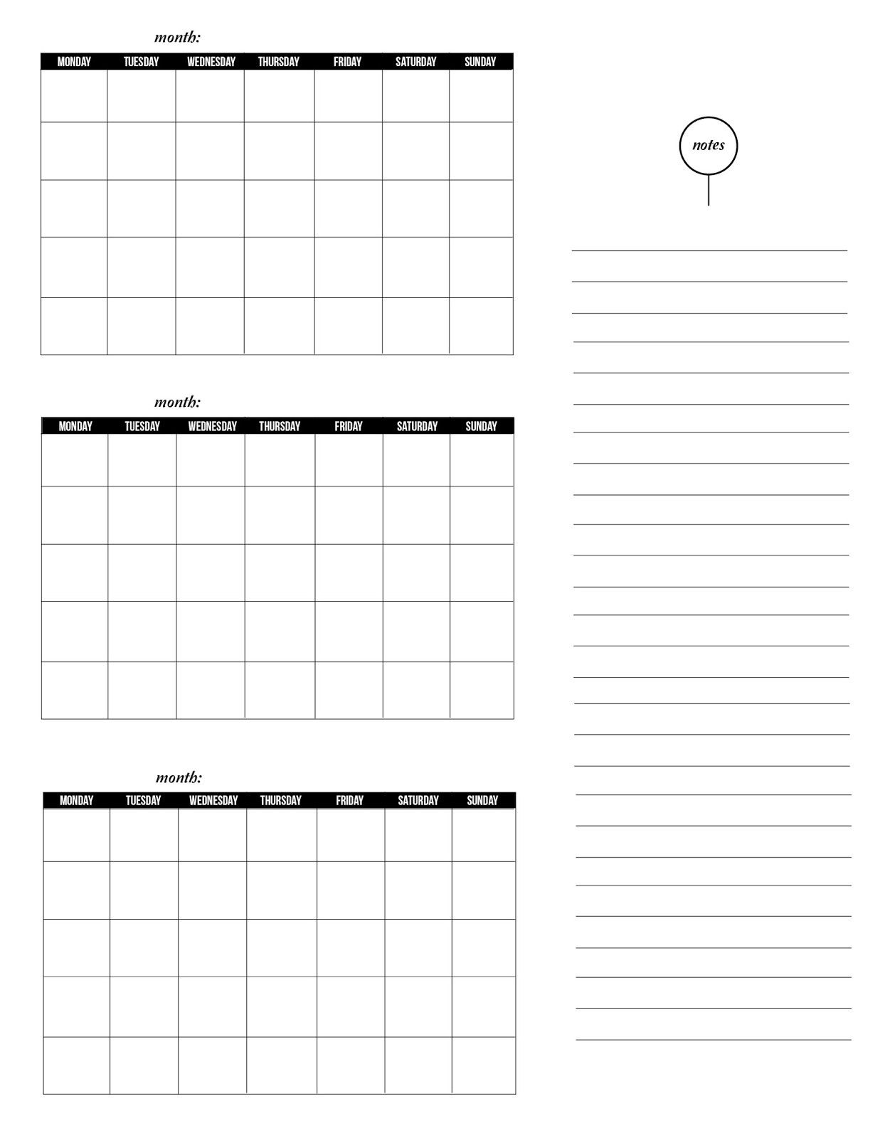 Three Month Printable Calendar