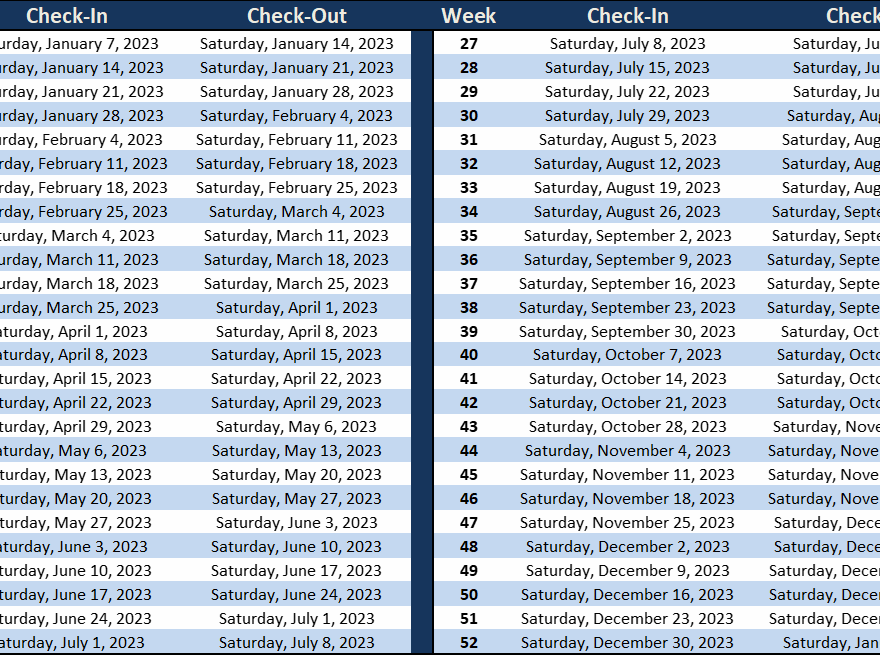 Timeshare Calendars Ocean Villas