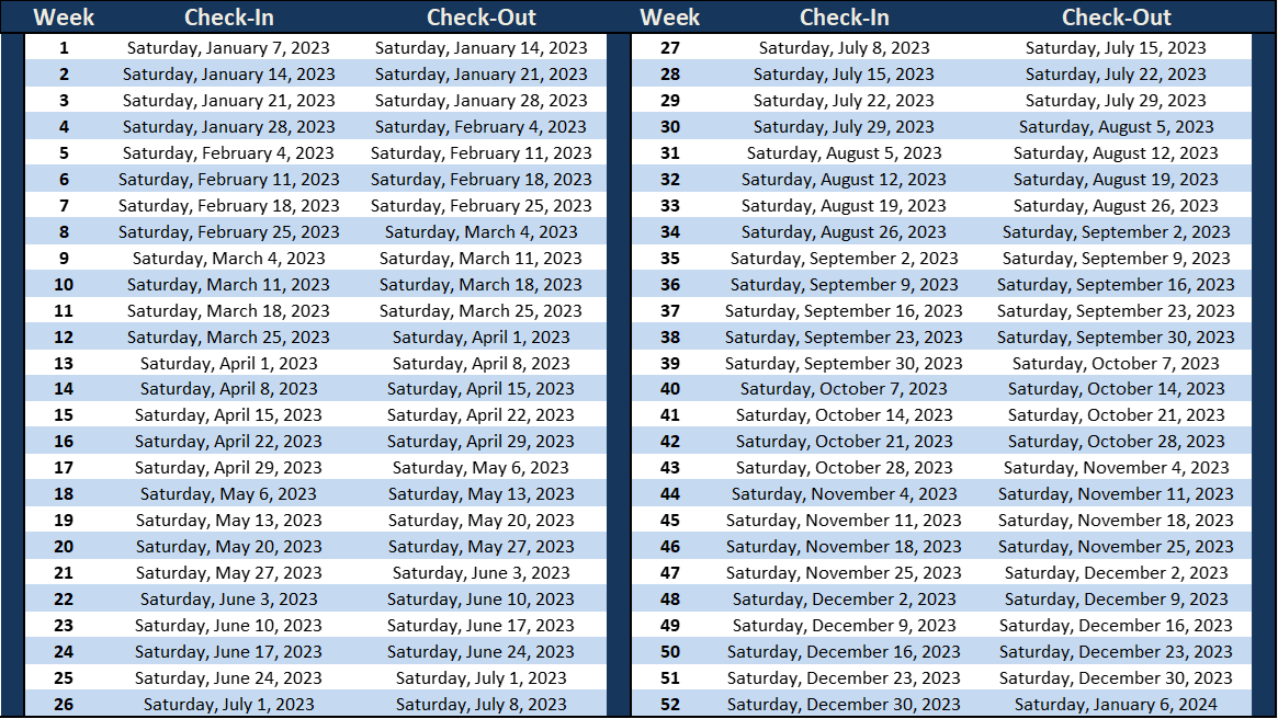 Timeshare Calendars Ocean Villas