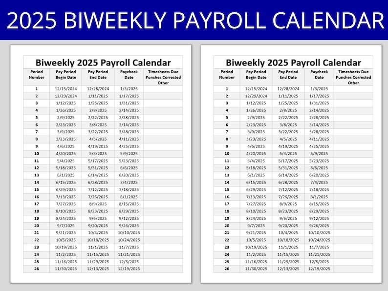 Biweekly Payroll Calendar 2026 Printable
