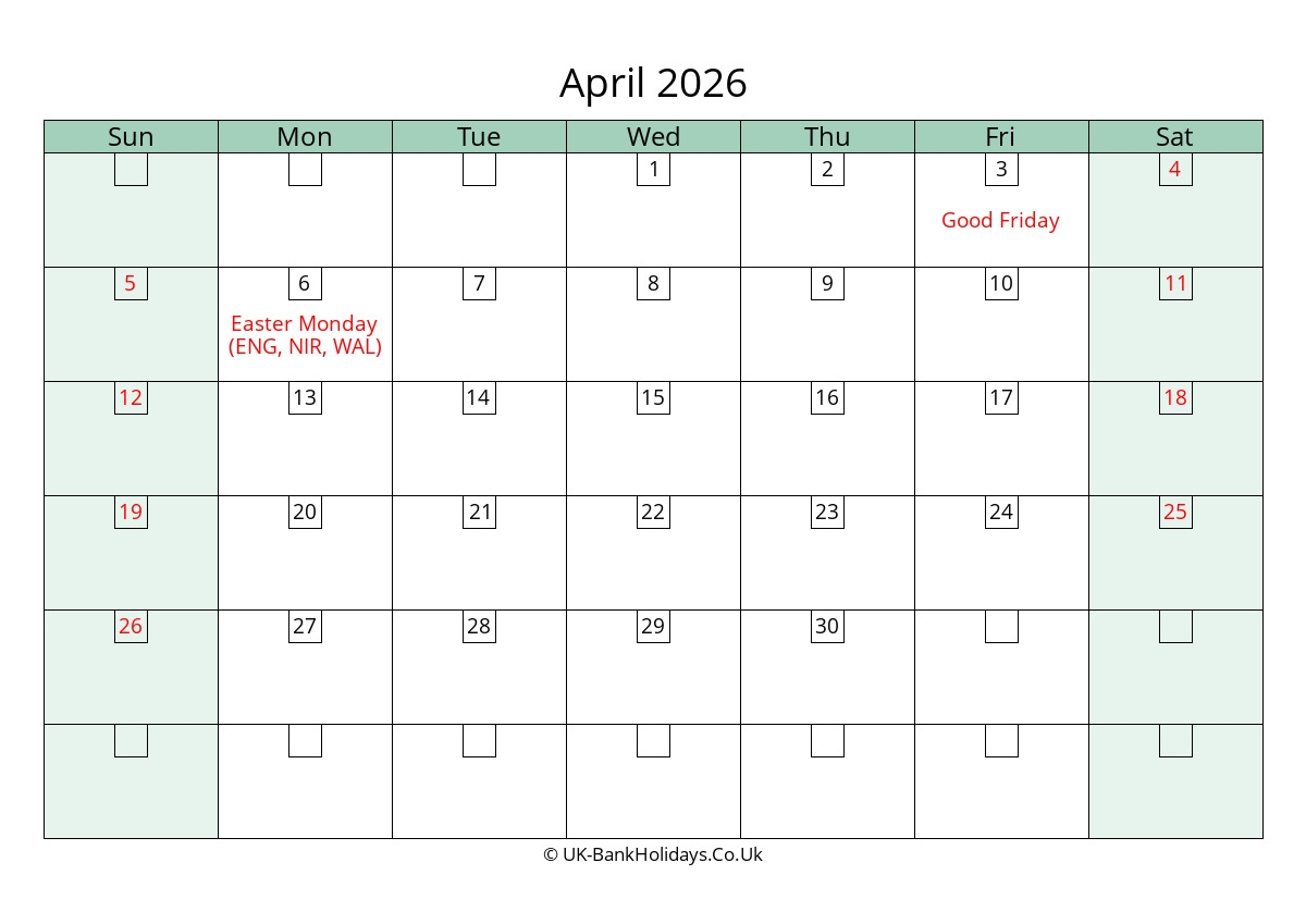 Calendar 2026 Uk Printable
