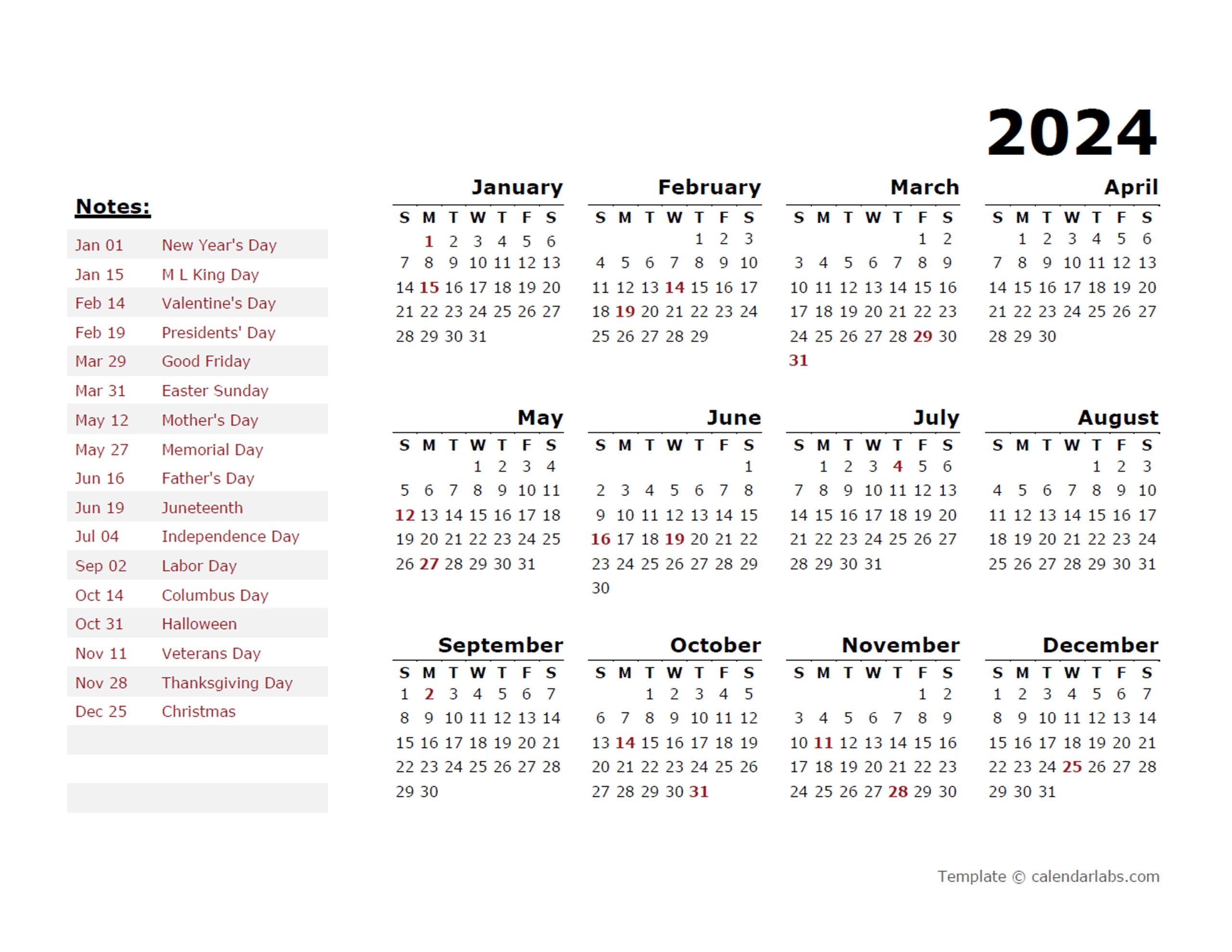 2026 Calendar Printable With Us Holidays