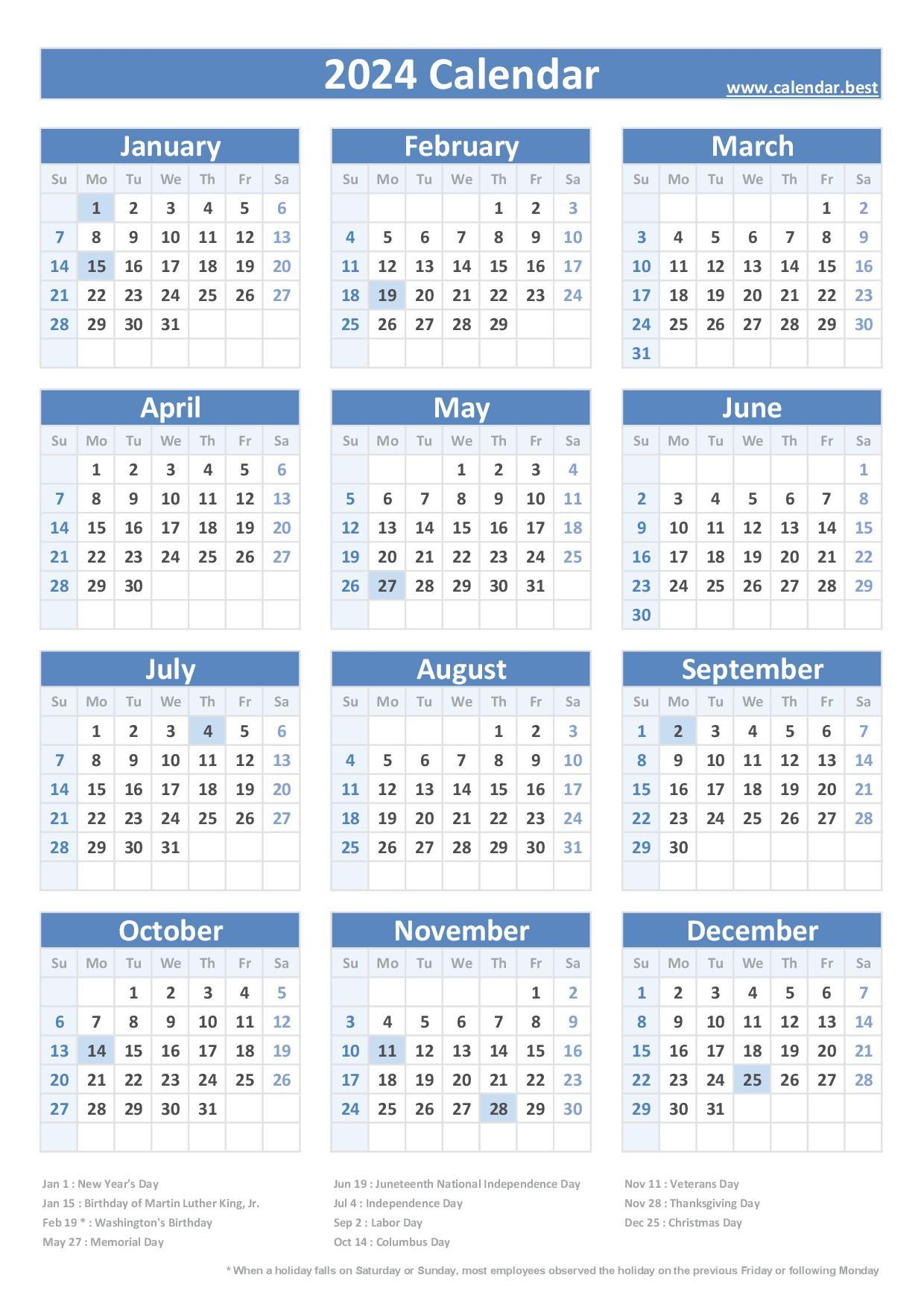 2026 Printable Calendar With Federal Holidays