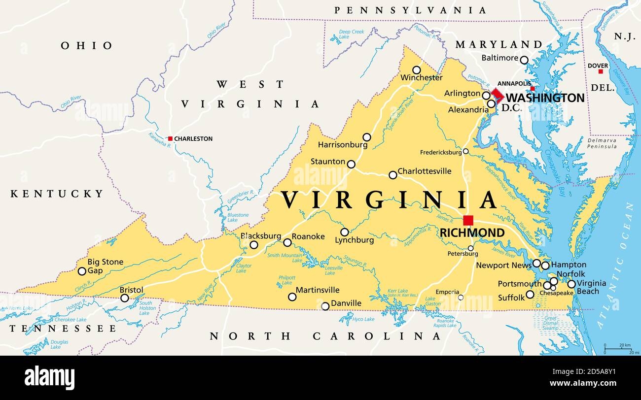 Virginia VA Politische Karte Commonwealth Of Virginia Staat Im