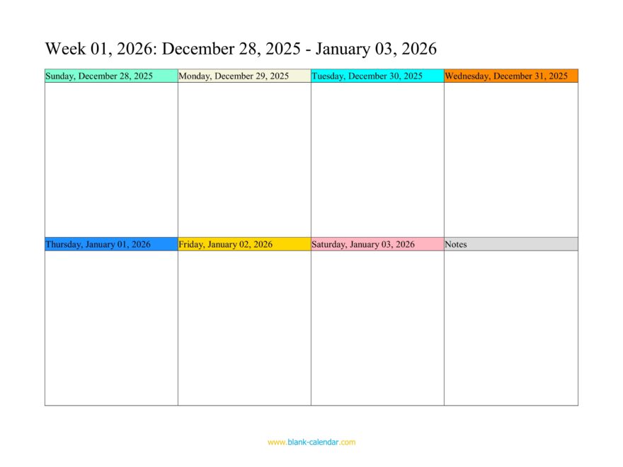 Weekly Calendar 2026 WORD EXCEL PDF
