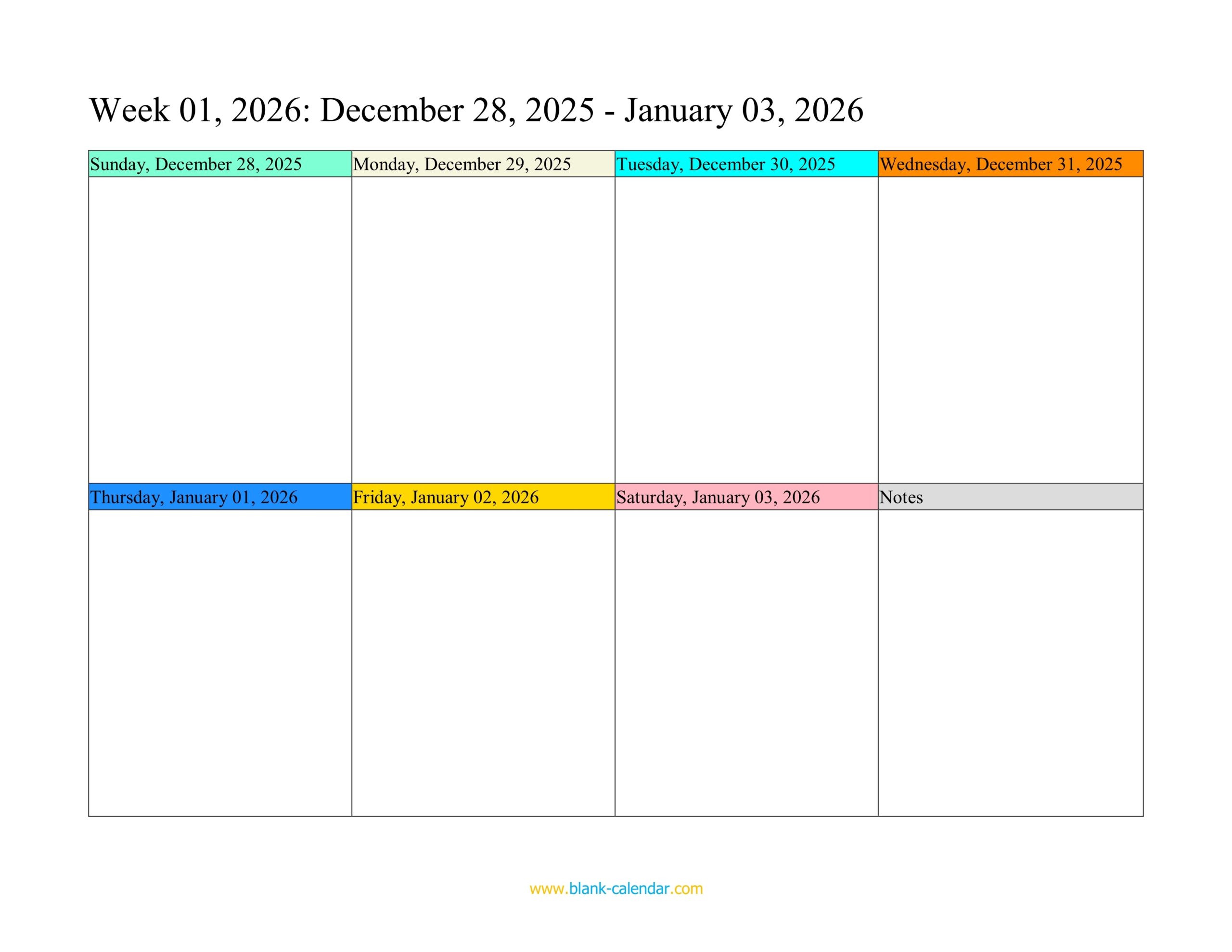 Weekly Calendar 2026 WORD EXCEL PDF 