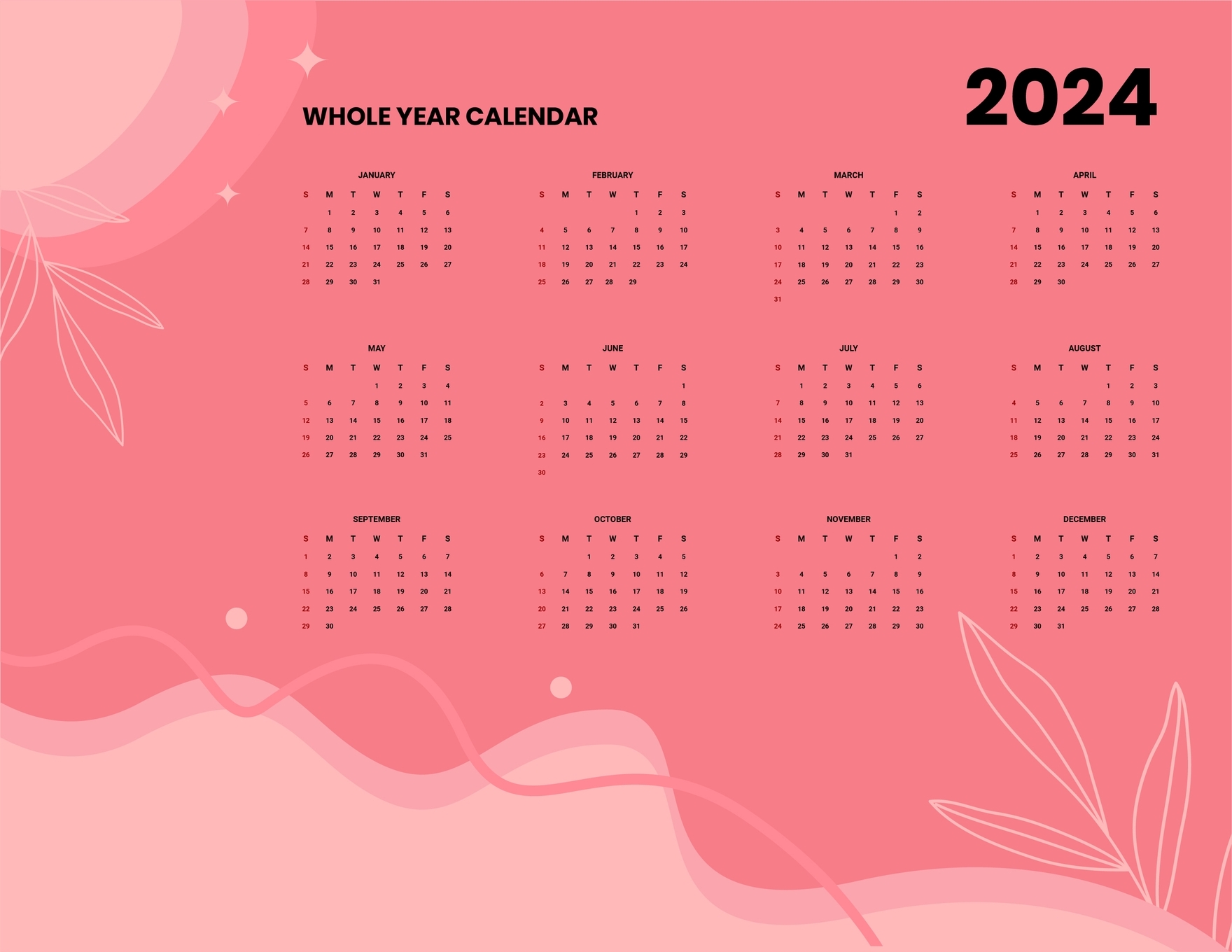 Year 2024 Calendar Templates In Word FREE Download Template