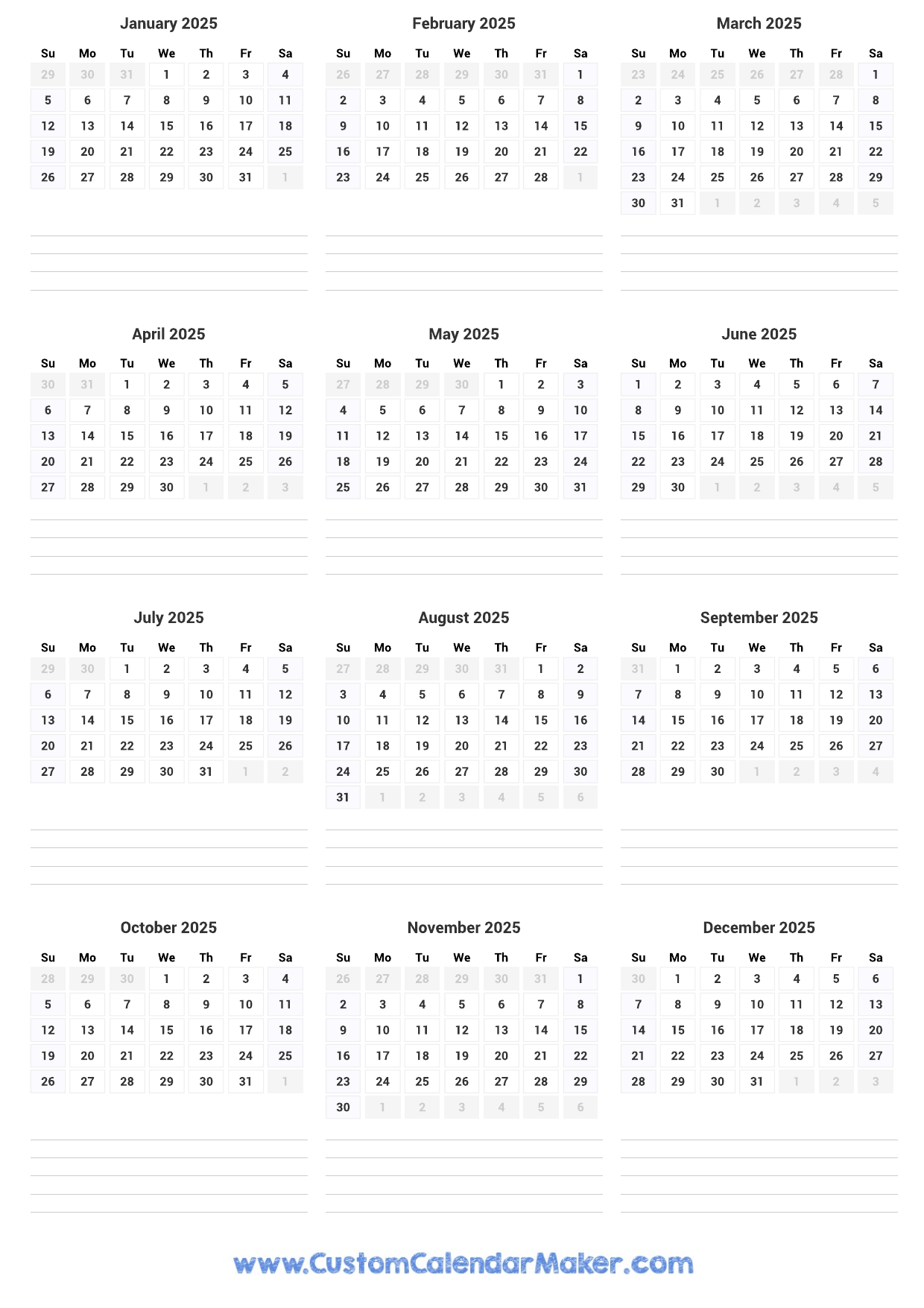 At A Glance Calendar 2026 Printable