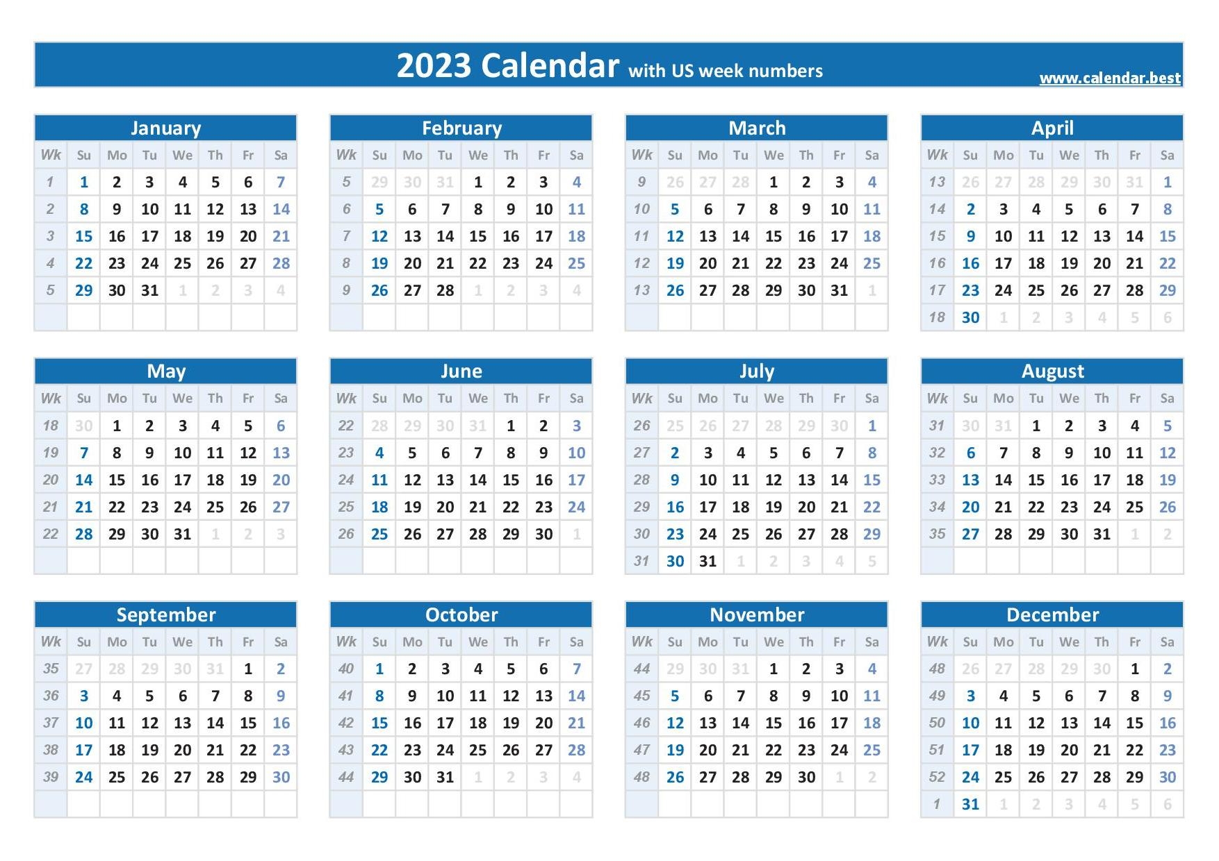 Year Calendar With Week Numbers