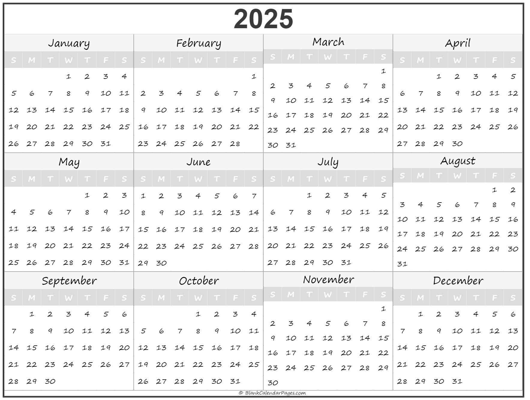 Yearly Calendar Blank 2025 Jorey Malanie
